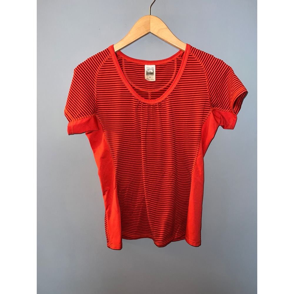 The‎ North Face Womens Red Striped Activewear Tee Ruched Scoop Neck Top Medium